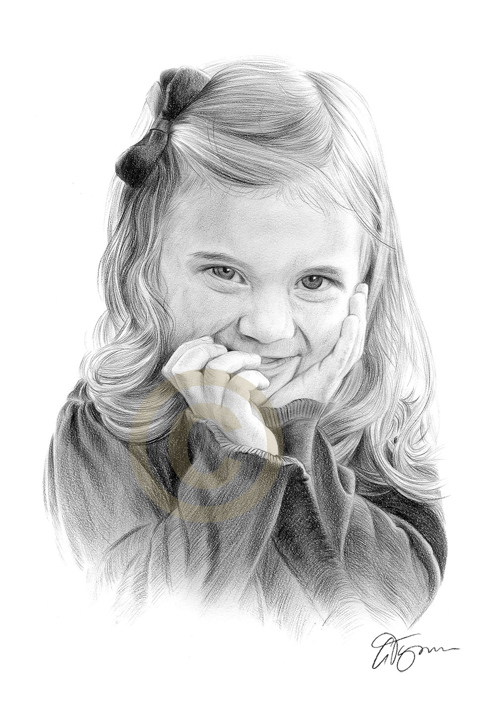 Pencil drawing commission of a young girl by artist Gary Tymon