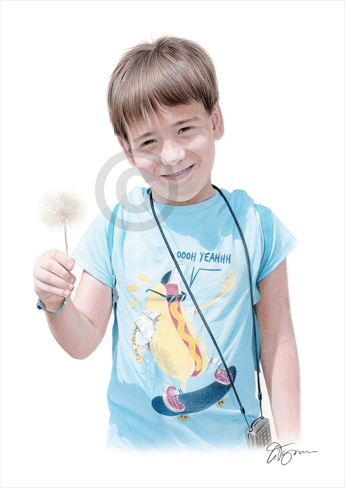 Pencil drawing of a boy holding a dandelion Pencil drawing commission of a boy holding a dandelion by artist Gary Tymon