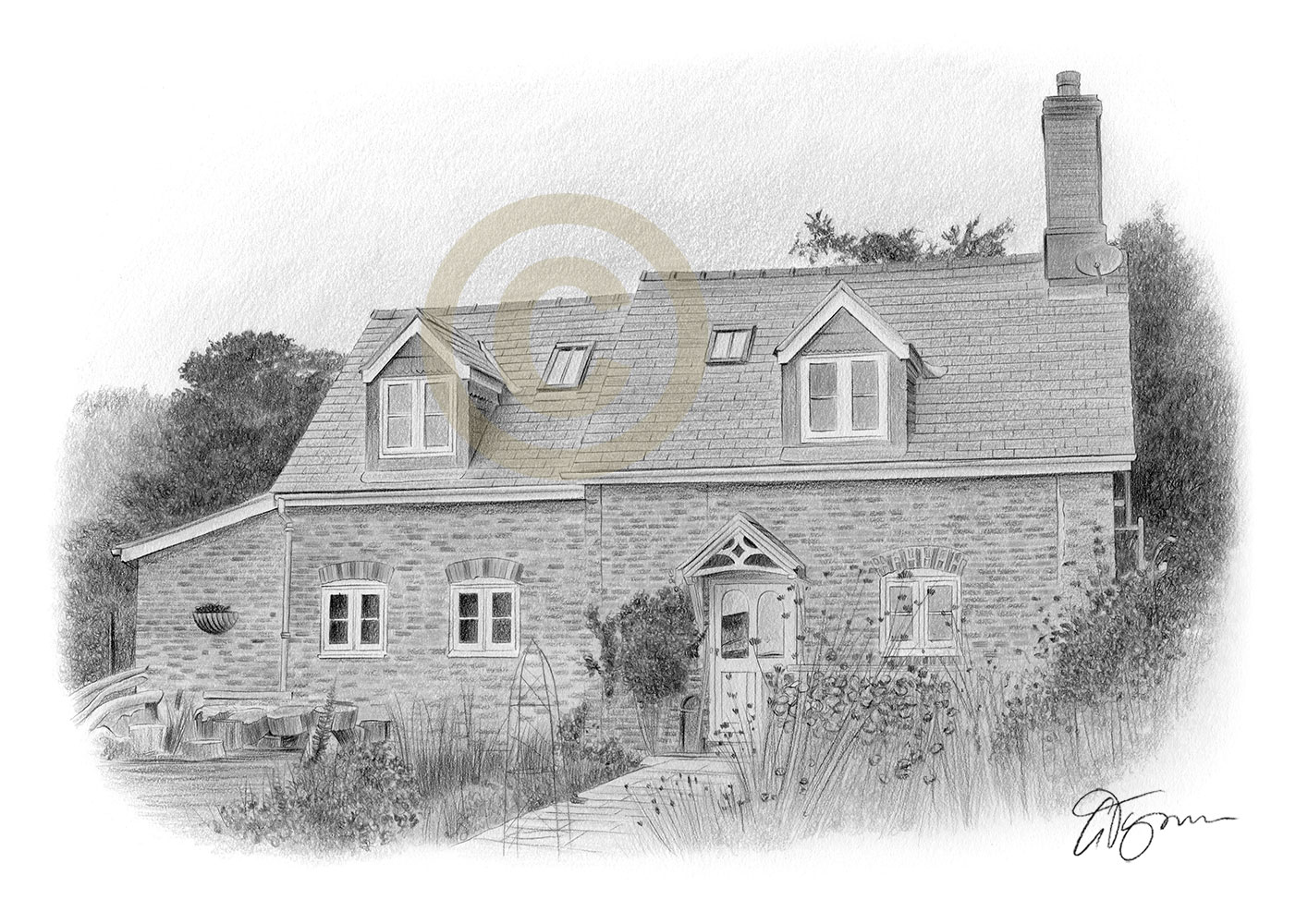 Premium Vector  Graphic drawing with a simple pencil of an english house  with a tiled roof drowning in a garden