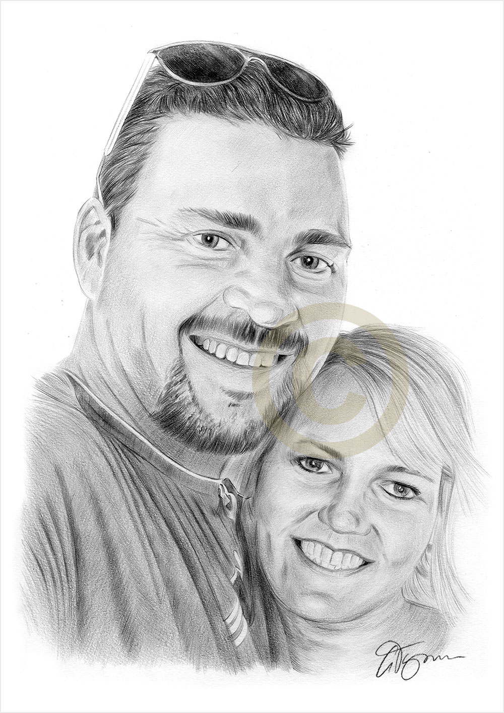 Pencil drawing commission of a couple by artist Gary Tymon