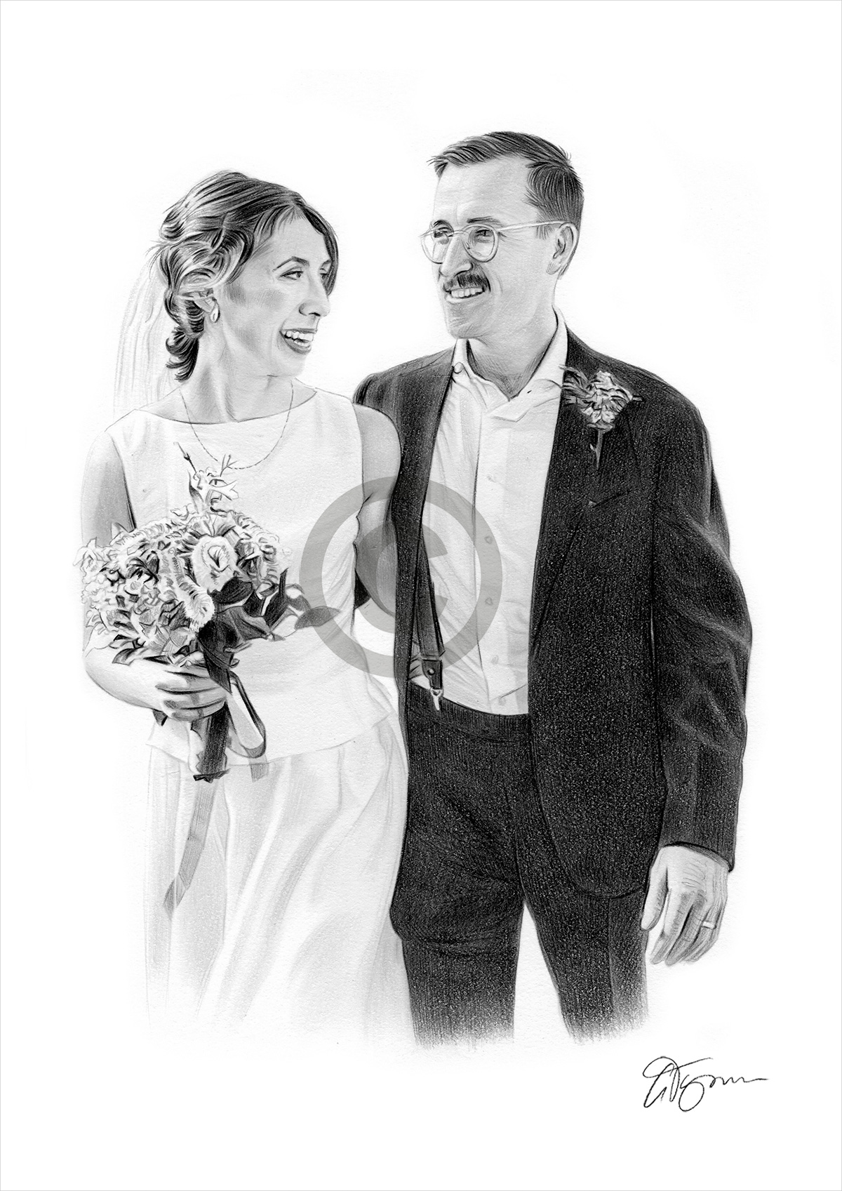 Portrait of a wedding couple Portrait commission of a wedding couple by artist Gary Tymon